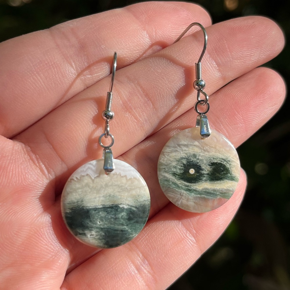 Stainless‎ steel ocean jasper earrings A